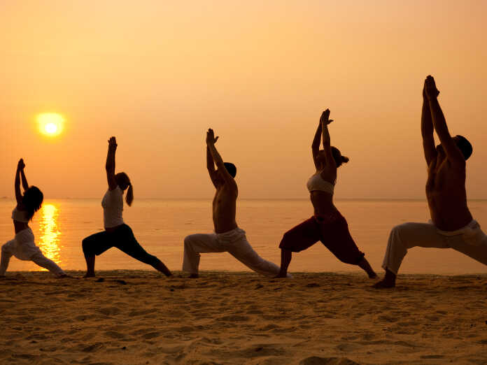 Peaceful yoga practice at sunrise